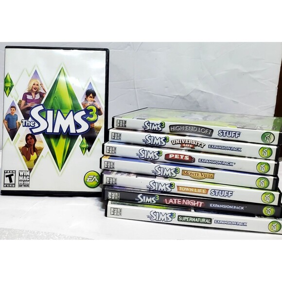 The Sims 3 Base Game + 8 Expansion Packs (Codes Used, Discs Only) Good Condition